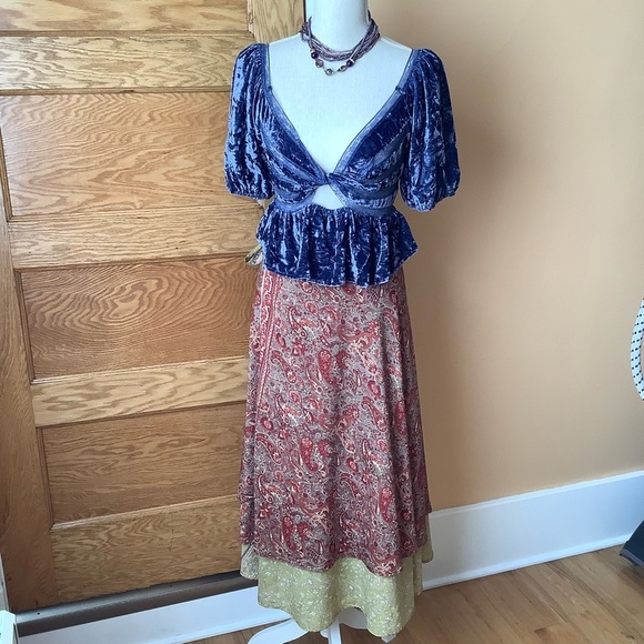 VINTAGE Lime/Maroon Paisley Wrap Midi Skirt OS - Picture 3 of 11
